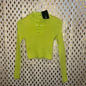 NWT Neon green yellow ribbed sweater crop top cropped sweater size S